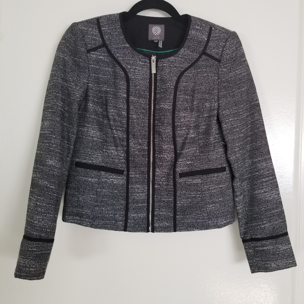 Vince Camuto zip front blazer black/white sz 2